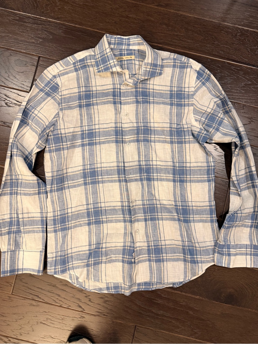 Maurizio Baldassari Brera Linen Plaid Shirt Men's Large L Italy Quiet Luxury